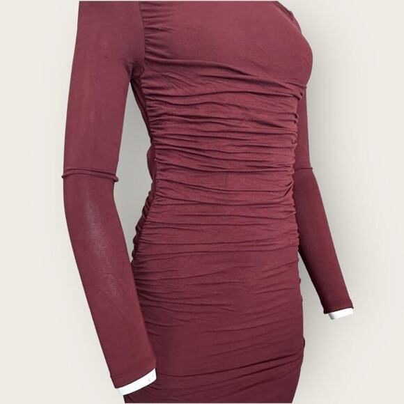 NWT | Naked Wardrobe | Ruched Long Sleeve Dress | Wine | Various Sizes - Picture 7 of 13